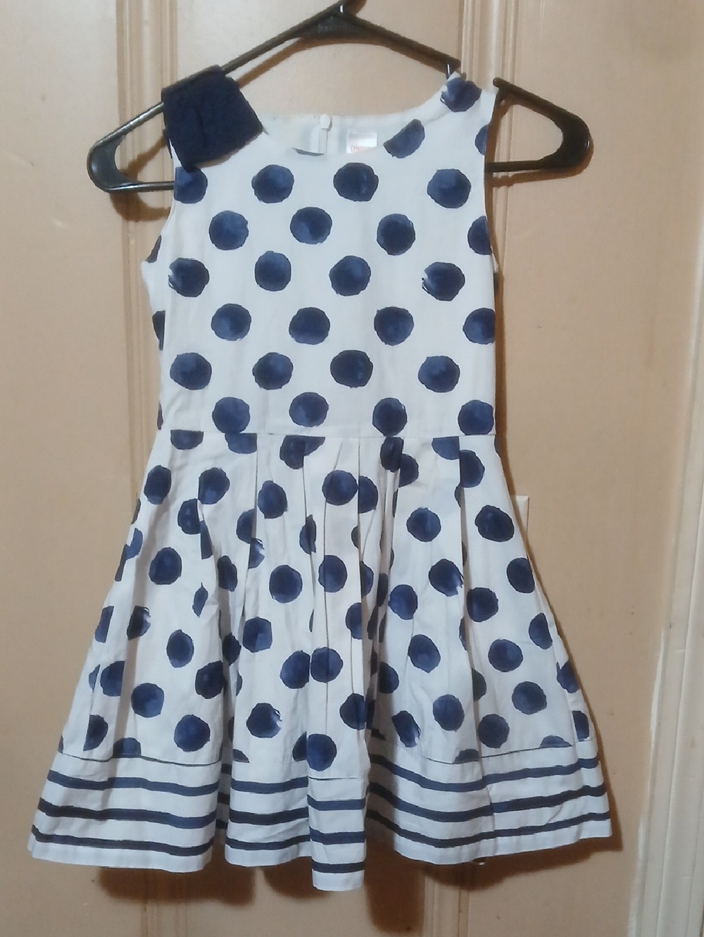 Gymboree White Dress with Navy Polka Dots and Navy Shoulder Bow